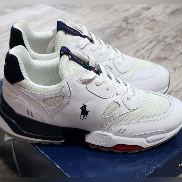 POLO RALPH LAUREN Men's Jogger Leather Mesh Sneakers White Multi Size 9.5D - Picture 2 of 8